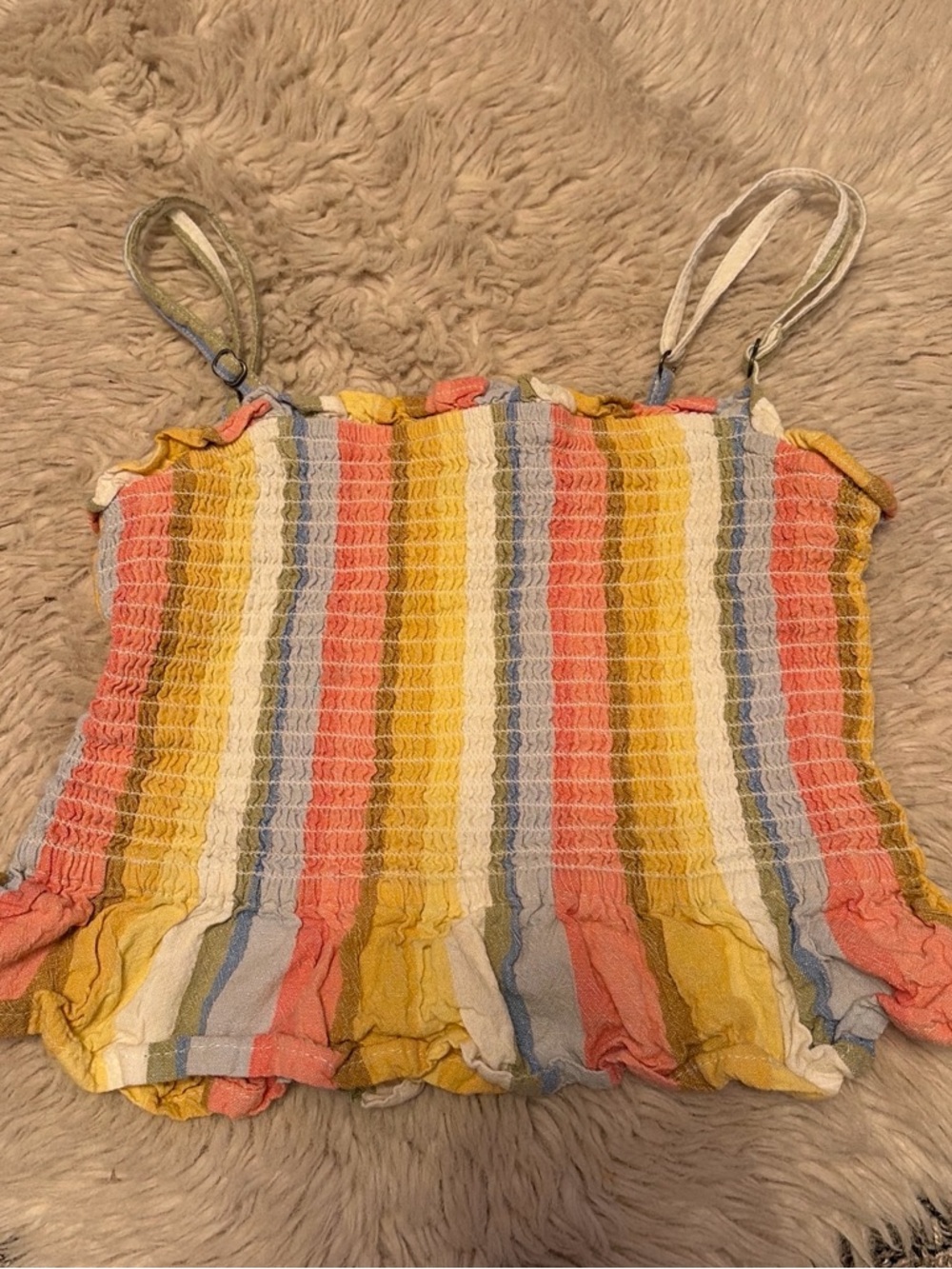 Billabong Multicolor Striped Smocked Cami in Coral, Mustard & Blue